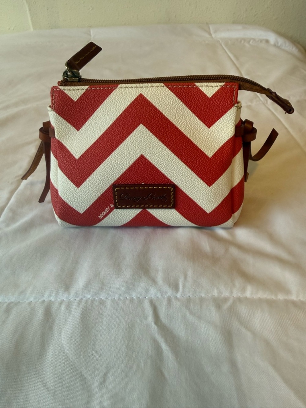Dooney & Bourke Red and White Chevron Cosmetic Wristlet